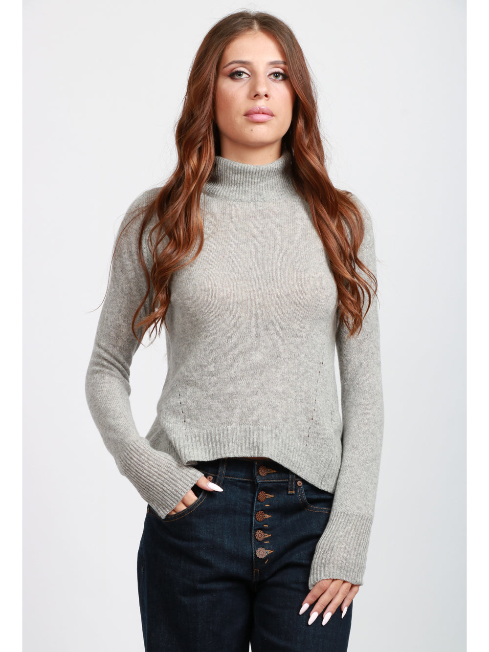 DONDUP Maglia in Misto Cashmere Grigia con Collo Alto Grigio