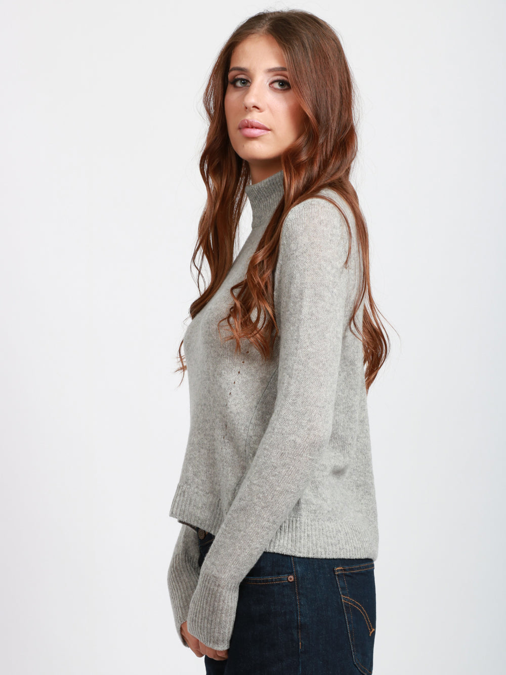 DONDUP Maglia in Misto Cashmere Grigia con Collo Alto Grigio