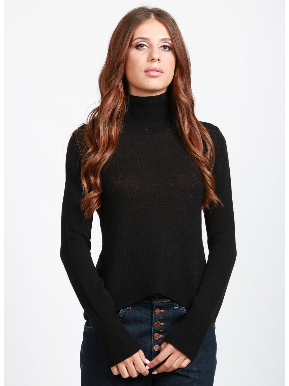 DONDUP Maglia in Misto Cashmere Nera con Collo Alto Nero