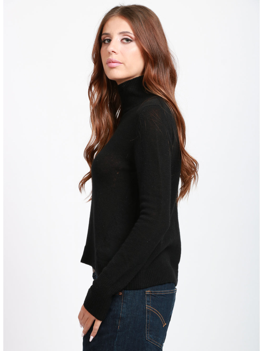 DONDUP Maglia in Misto Cashmere Nera con Collo Alto Nero