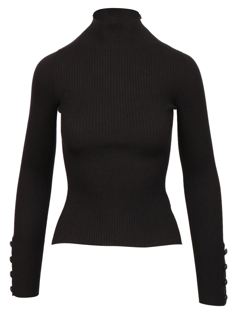DONDUP Maglia a Costine Nera con Collo Alto e Bottoni Nero