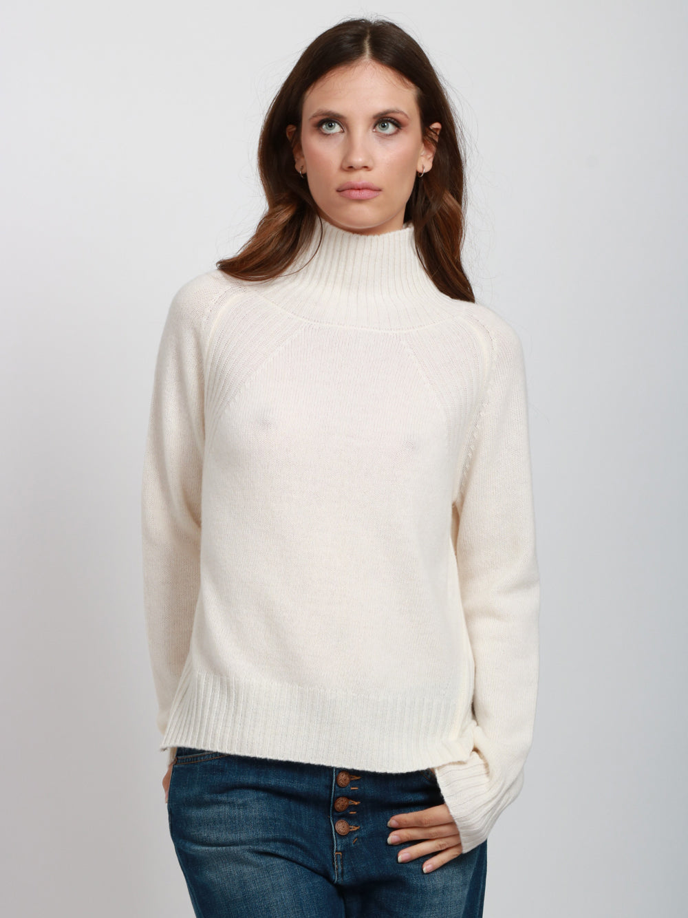 DONDUP Maglia Dolcevita in Cashmere Panna Panna