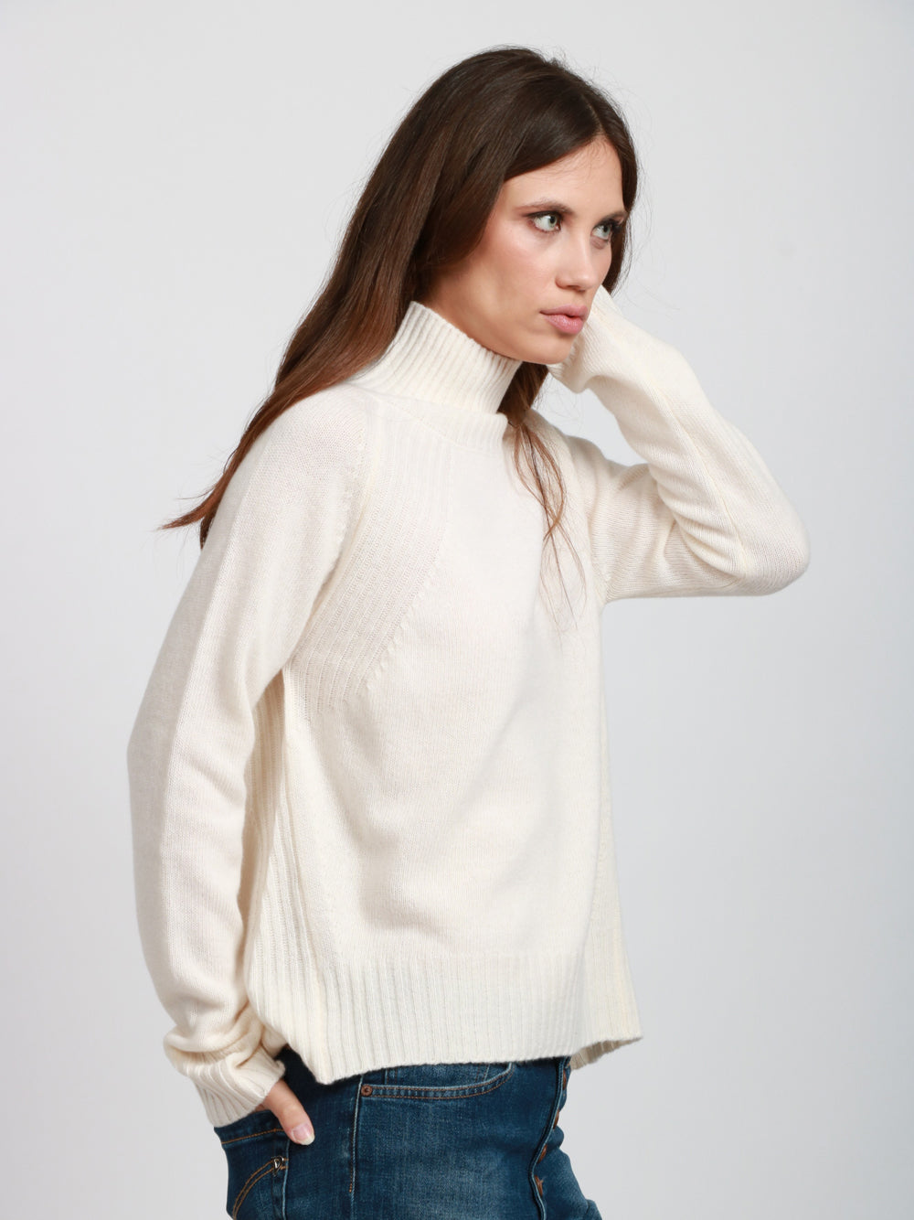 DONDUP Maglia Dolcevita in Cashmere Panna Panna