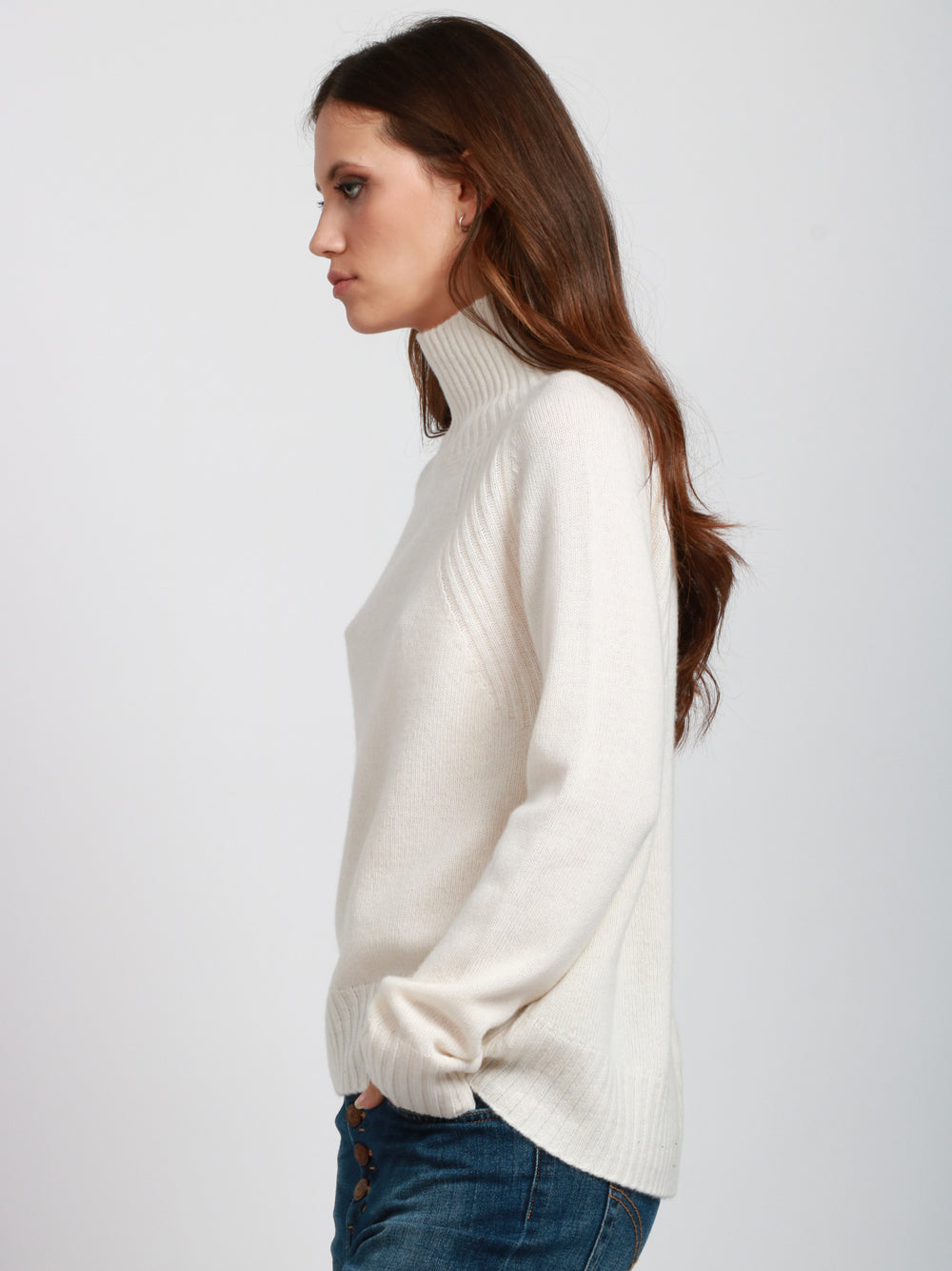 DONDUP Maglia Dolcevita in Cashmere Panna Panna