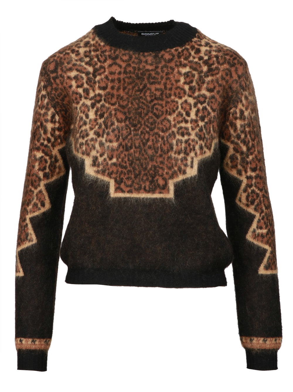 DONDUP Maglia Maculata Maniche Lunghe in Mohair Nero e Marrone Nero/maculato