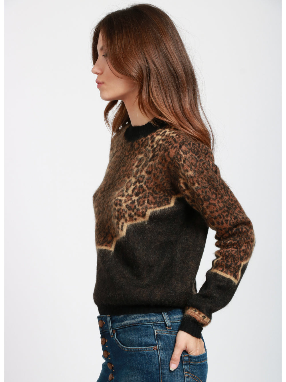 DONDUP Maglia Maculata Maniche Lunghe in Mohair Nero e Marrone Nero/maculato