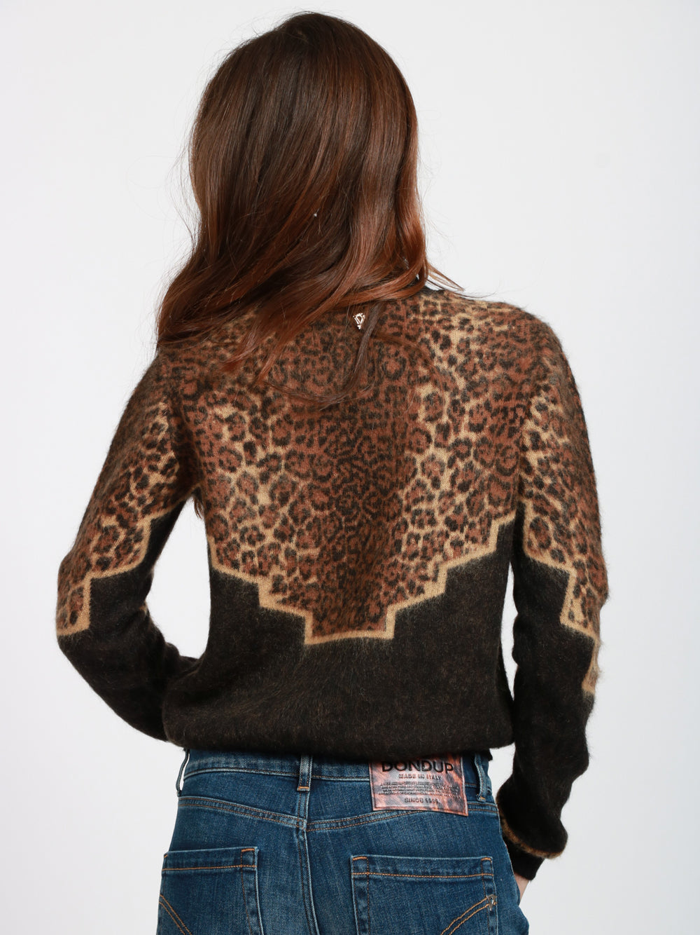 DONDUP Maglia Maculata Maniche Lunghe in Mohair Nero e Marrone Nero/maculato