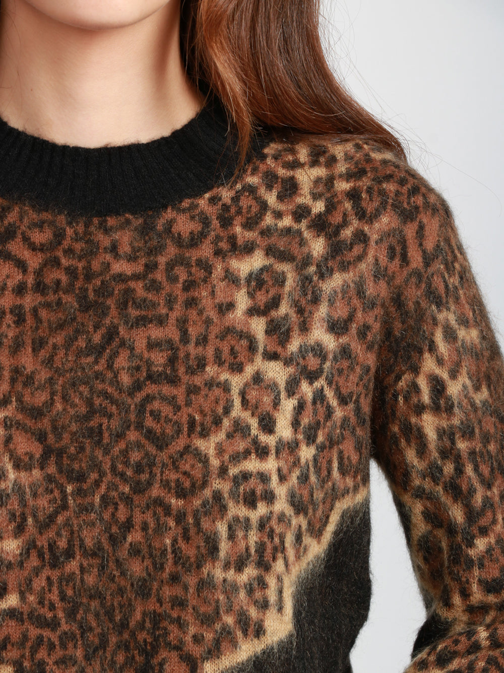 DONDUP Maglia Maculata Maniche Lunghe in Mohair Nero e Marrone Nero/maculato