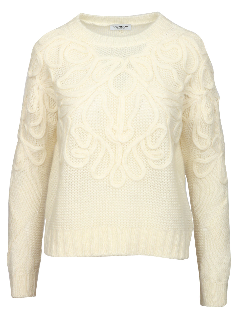 DONDUP Maglia Girocollo in Misto Mohair Panna con Ricami Panna