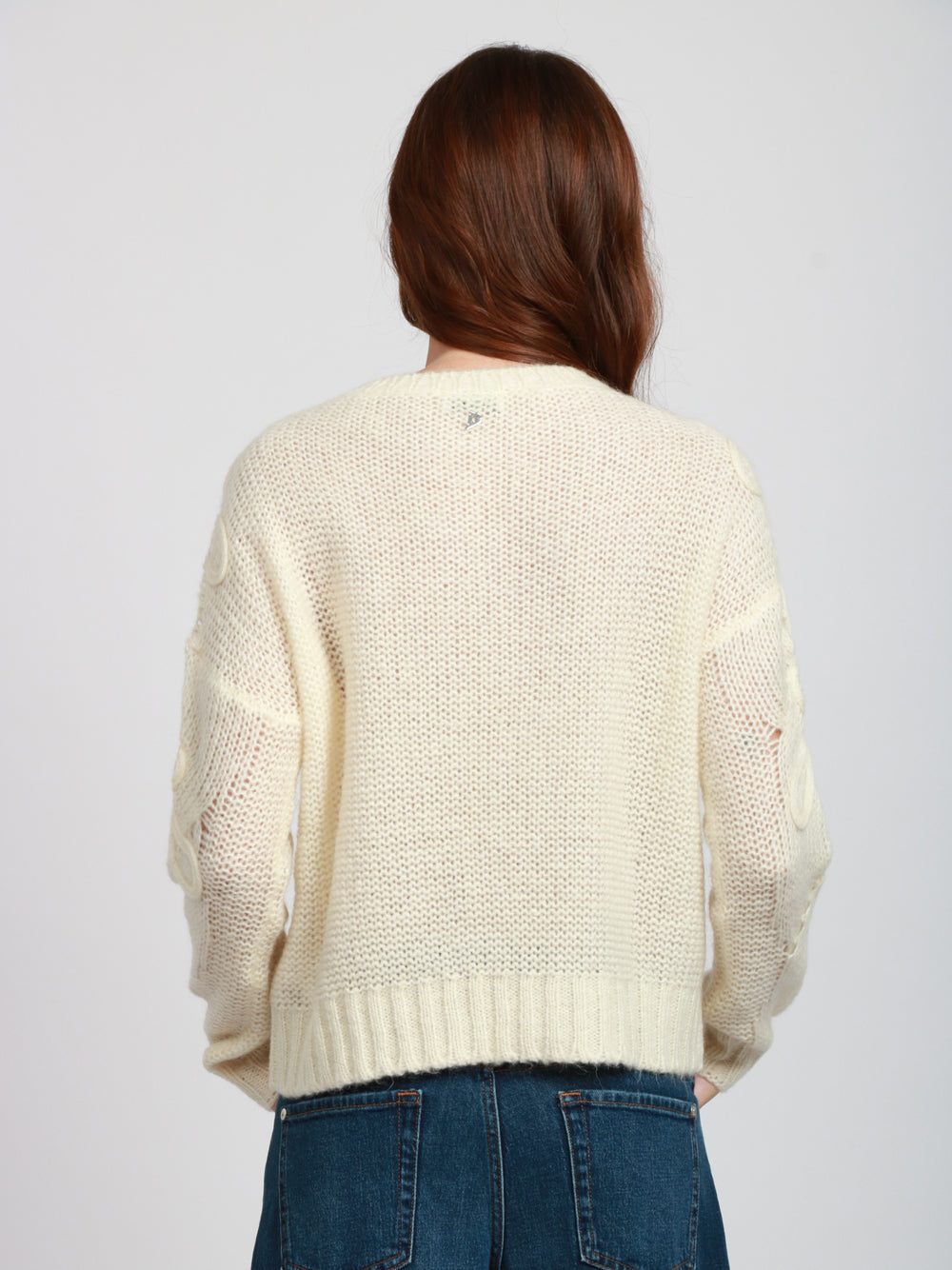 DONDUP Maglia Girocollo in Misto Mohair Panna con Ricami Panna