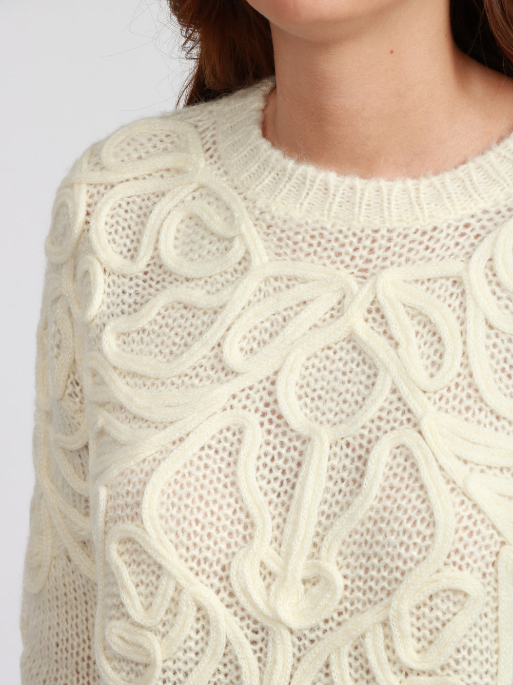 DONDUP Maglia Girocollo in Misto Mohair Panna con Ricami Panna