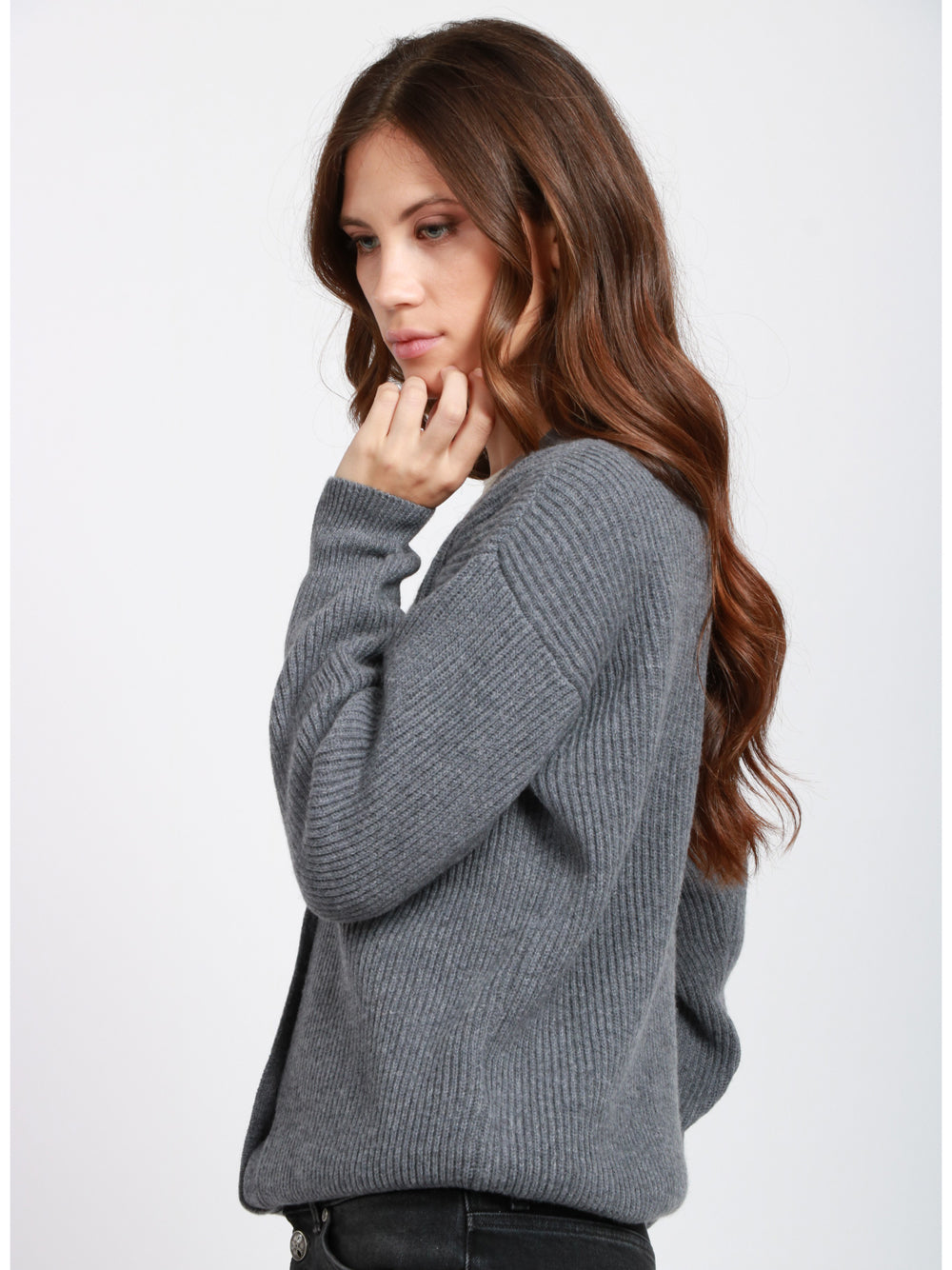 DONDUP Cardigan a Costine in Lana e Cashmere Grigio Grigio