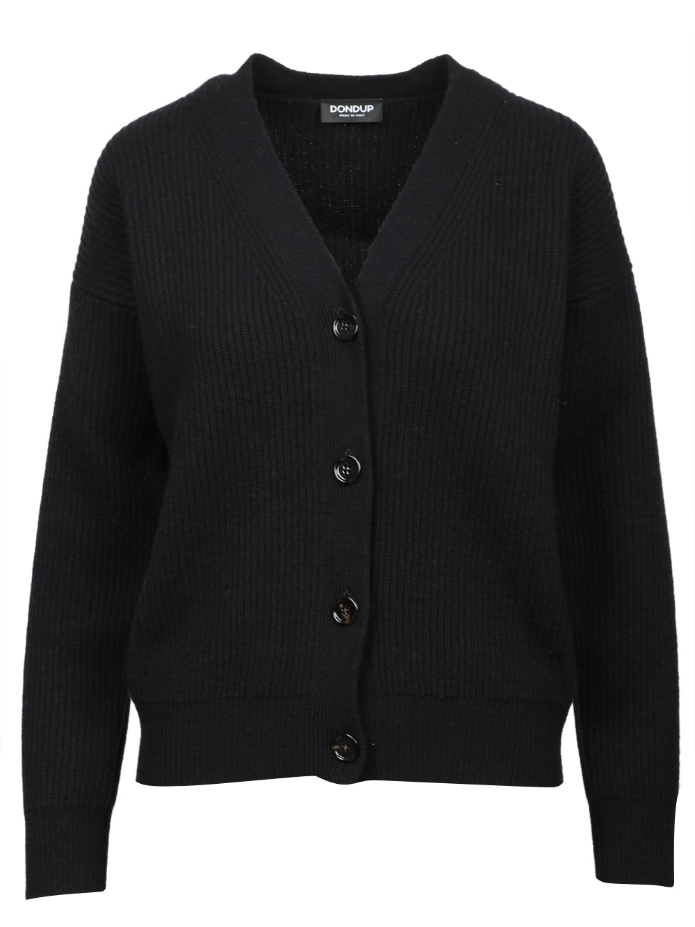 DONDUP Cardigan a Costine in Lana e Cashmere Nero Nero