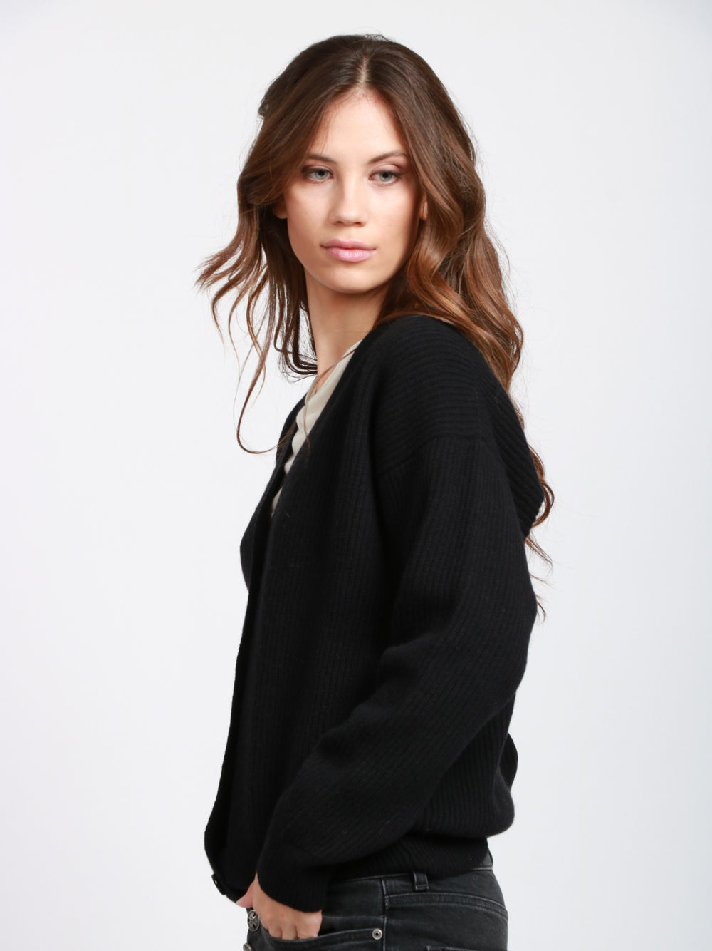 DONDUP Cardigan a Costine in Lana e Cashmere Nero Nero