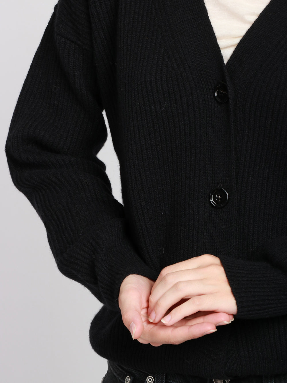 DONDUP Cardigan a Costine in Lana e Cashmere Nero Nero