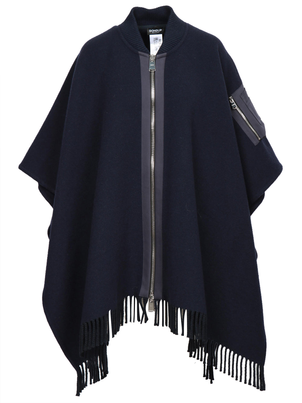 DONDUP Cappa in Lana Blu Notte con Frange Blu