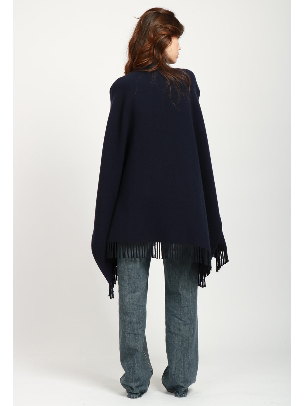 DONDUP Cappa in Lana Blu Notte con Frange Blu