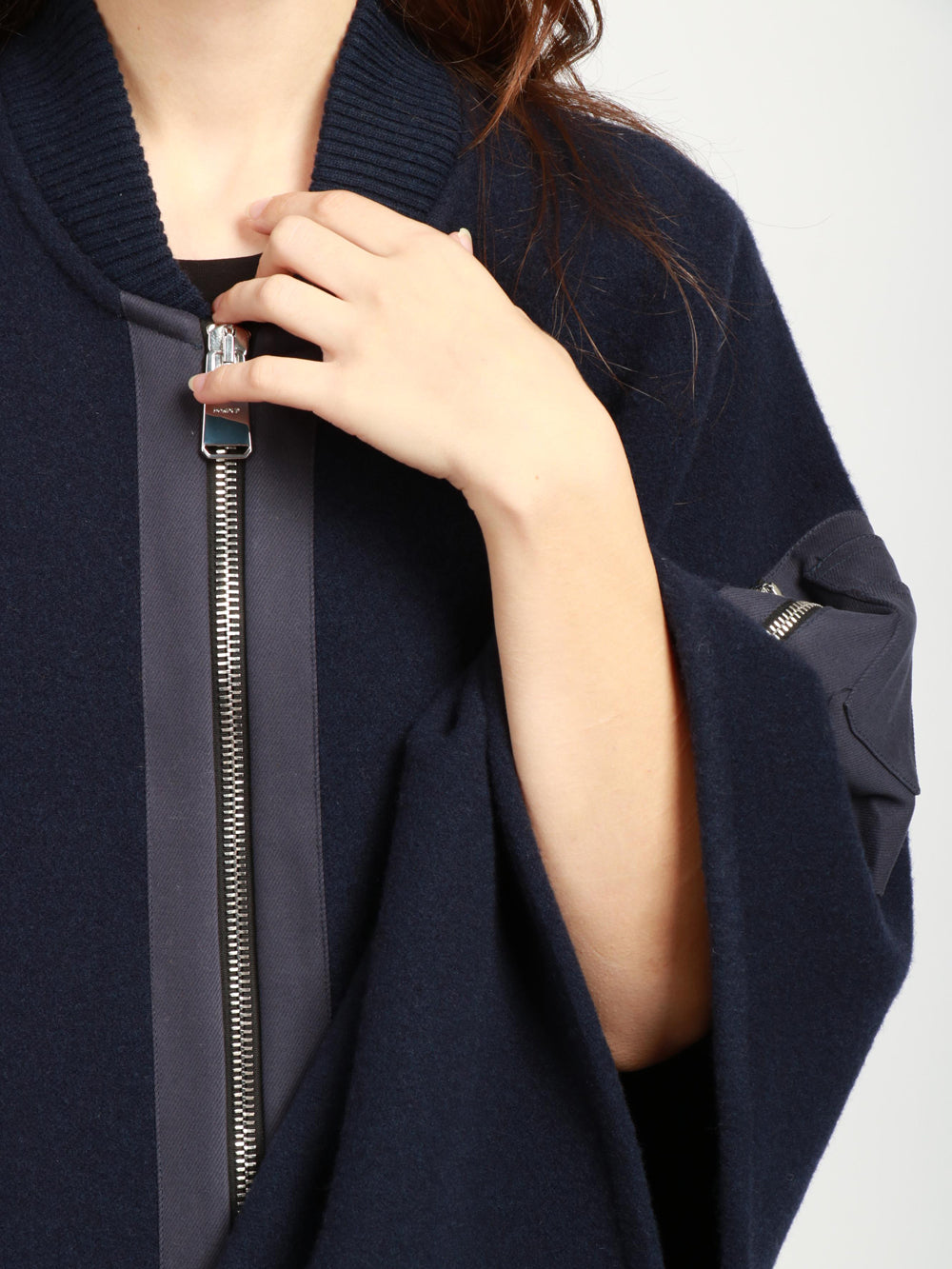 DONDUP Cappa in Lana Blu Notte con Frange Blu