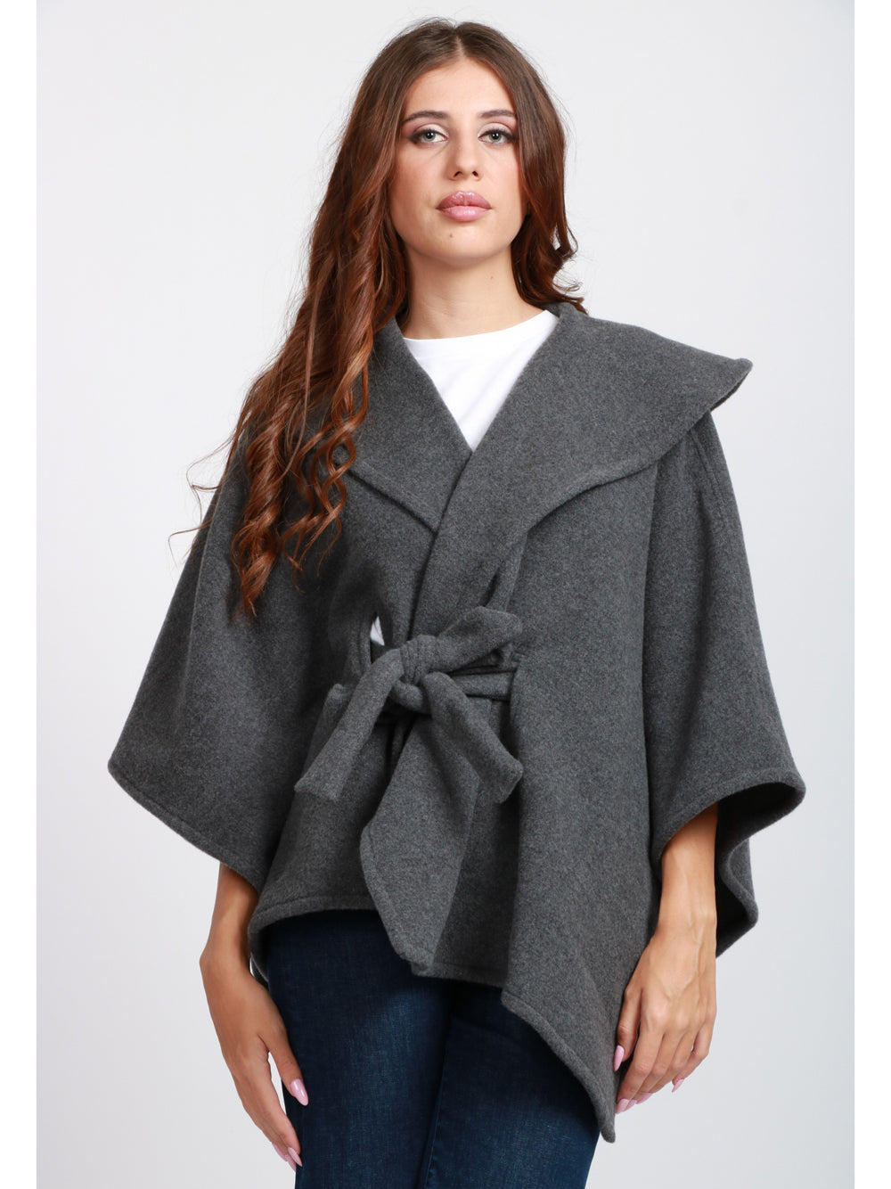 DONDUP Cappa in Lana Grigia con Cappuccio e Fusciacca Grigio