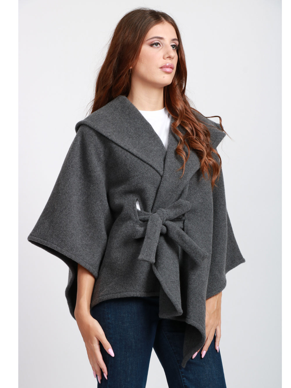 DONDUP Cappa in Lana Grigia con Cappuccio e Fusciacca Grigio