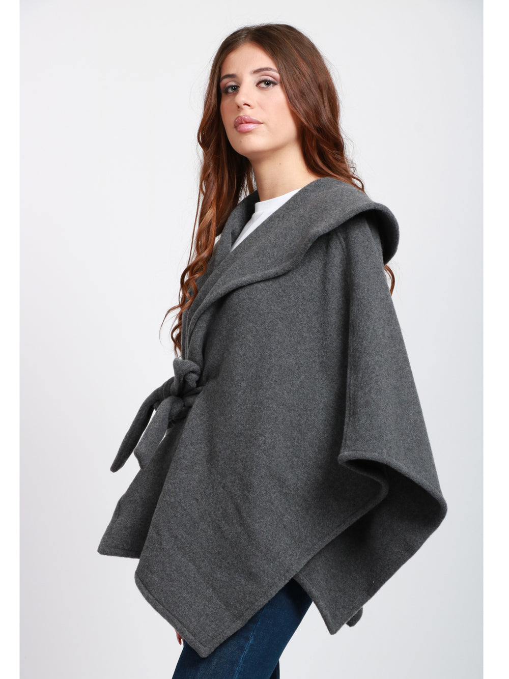 DONDUP Cappa in Lana Grigia con Cappuccio e Fusciacca Grigio