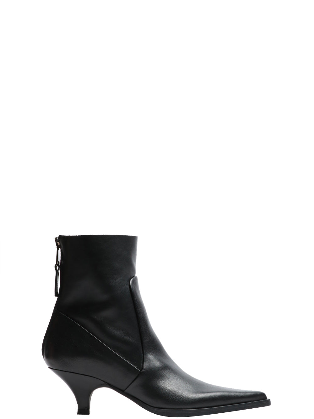 ELENA IACHI Stivali Tronchetto a Punta in Pelle Neri con Tacco a Rocchetto Nero