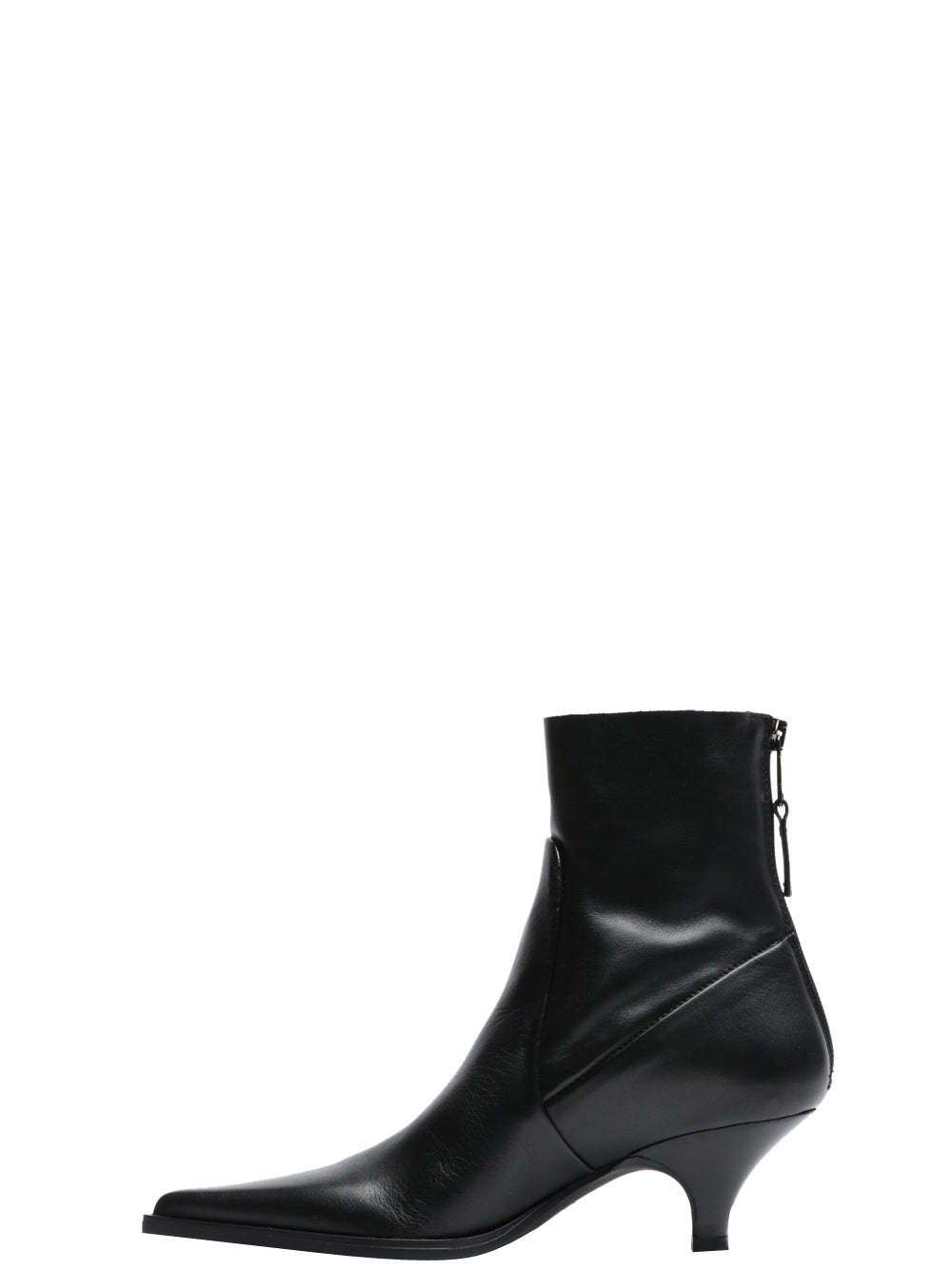 ELENA IACHI Stivali Tronchetto a Punta in Pelle Neri con Tacco a Rocchetto Nero