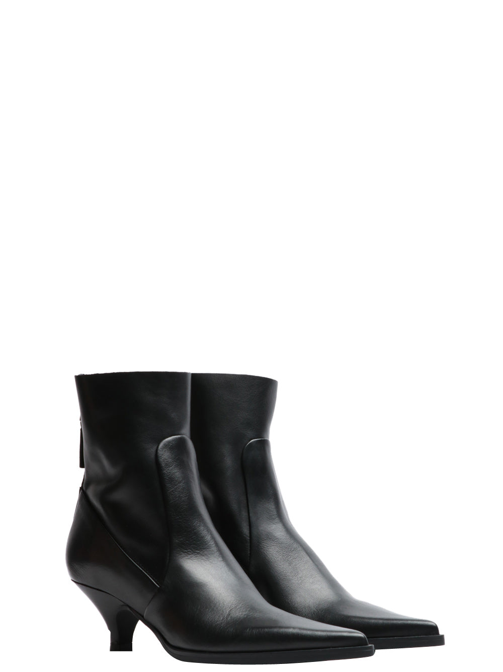 ELENA IACHI Stivali Tronchetto a Punta in Pelle Neri con Tacco a Rocchetto Nero