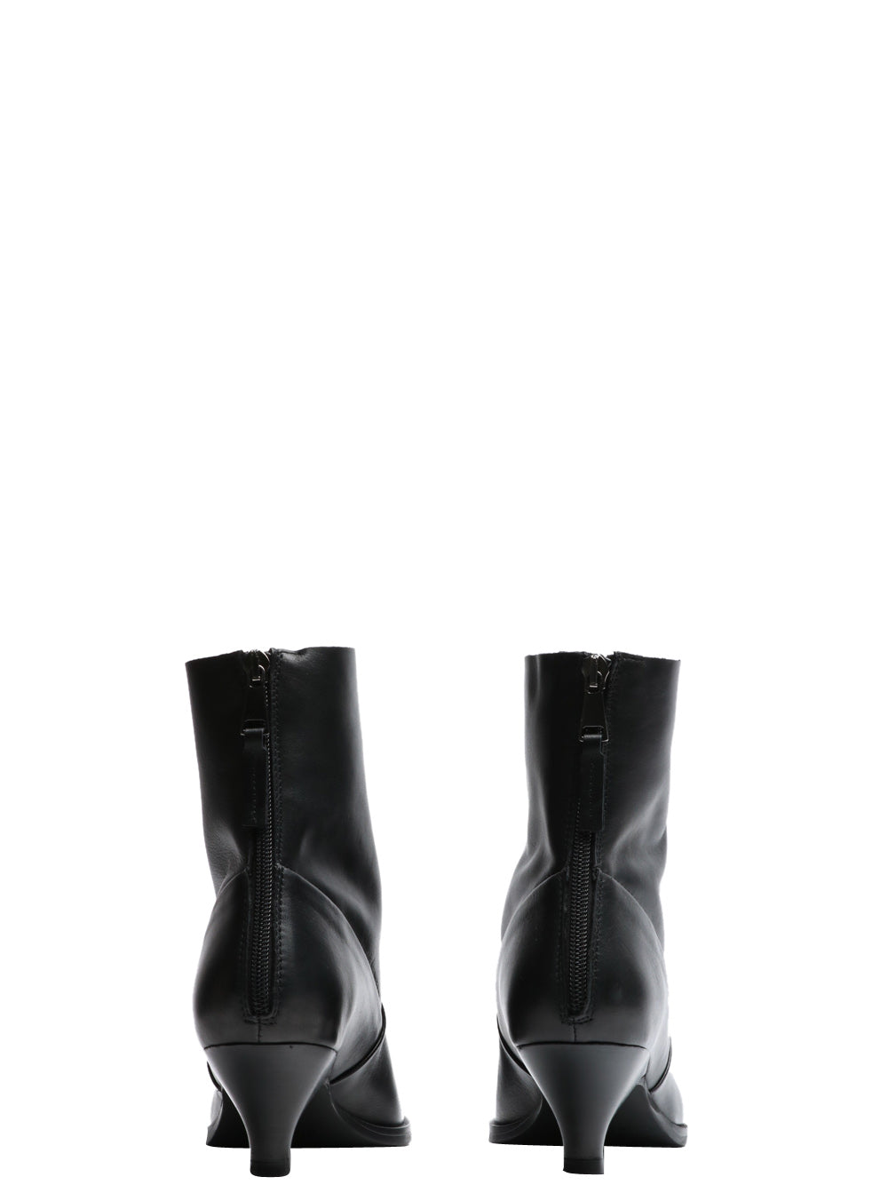 ELENA IACHI Stivali Tronchetto a Punta in Pelle Neri con Tacco a Rocchetto Nero