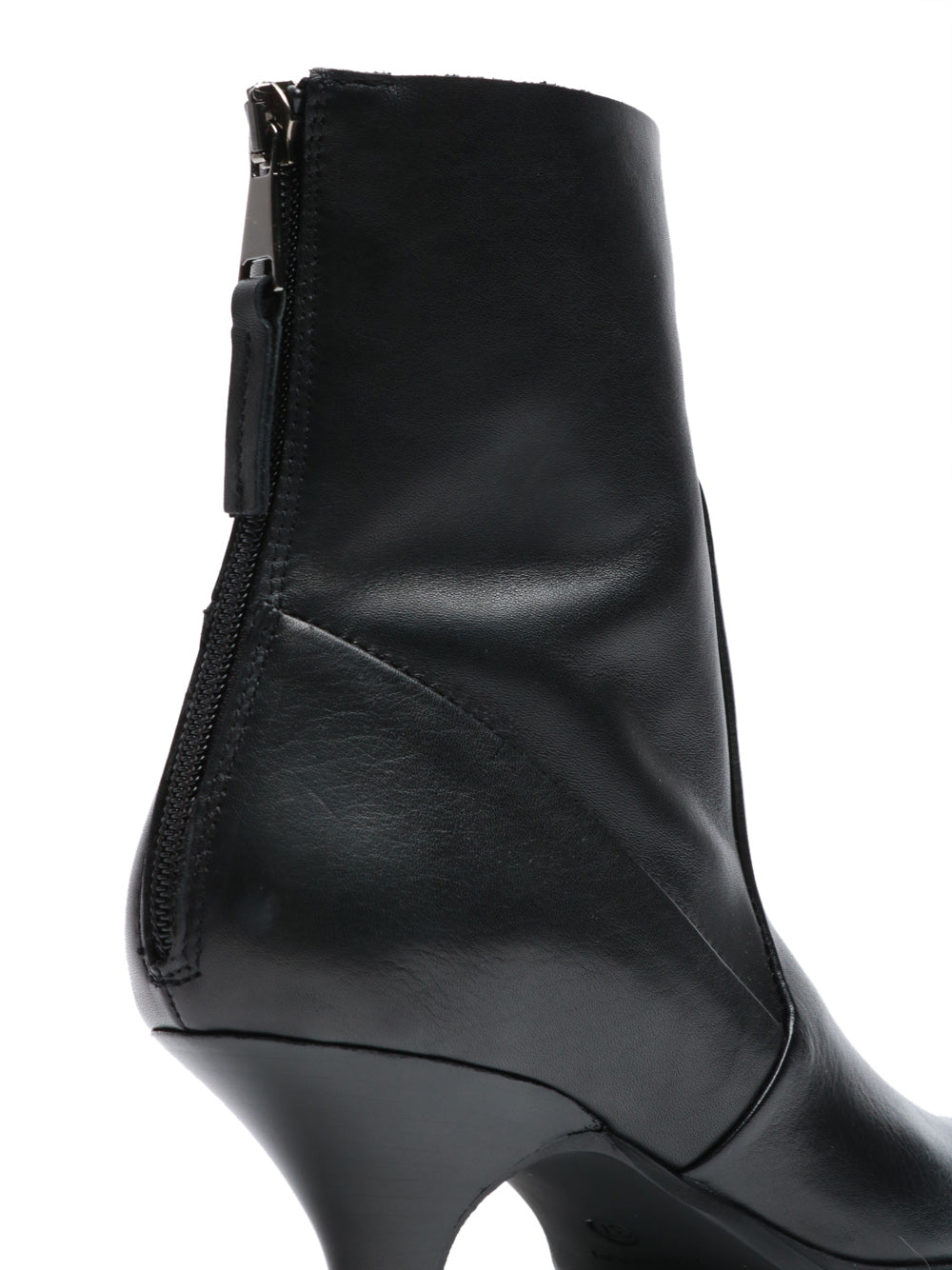 ELENA IACHI Stivali Tronchetto a Punta in Pelle Neri con Tacco a Rocchetto Nero