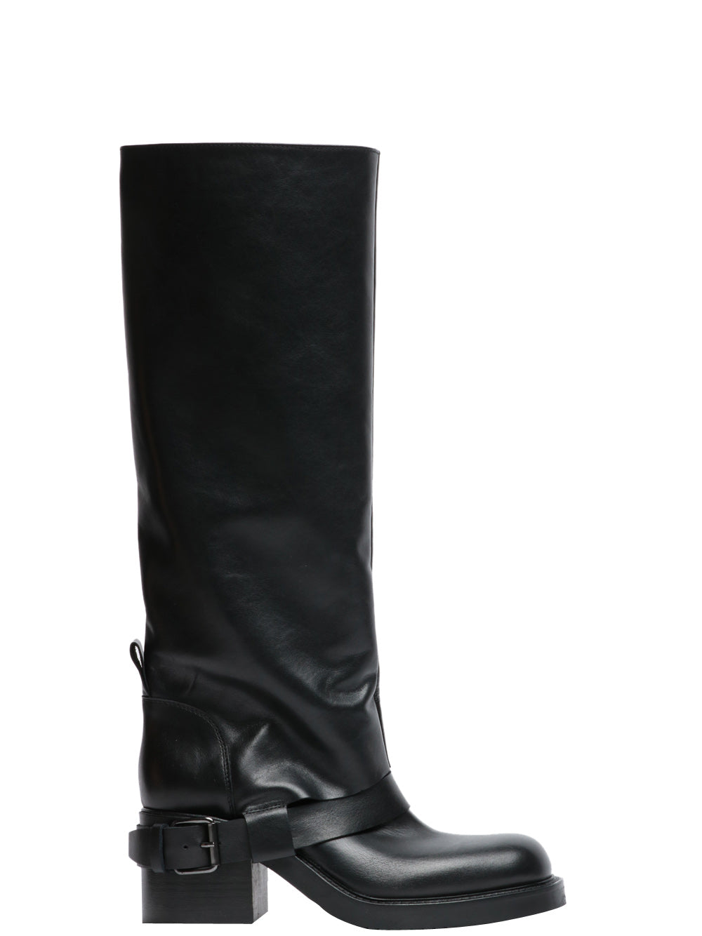 ELENA IACHI Stivali in Pelle Neri con Cinturino con Fibbia sul Retro Nero
