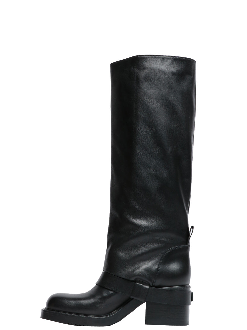 ELENA IACHI Stivali in Pelle Neri con Cinturino con Fibbia sul Retro Nero