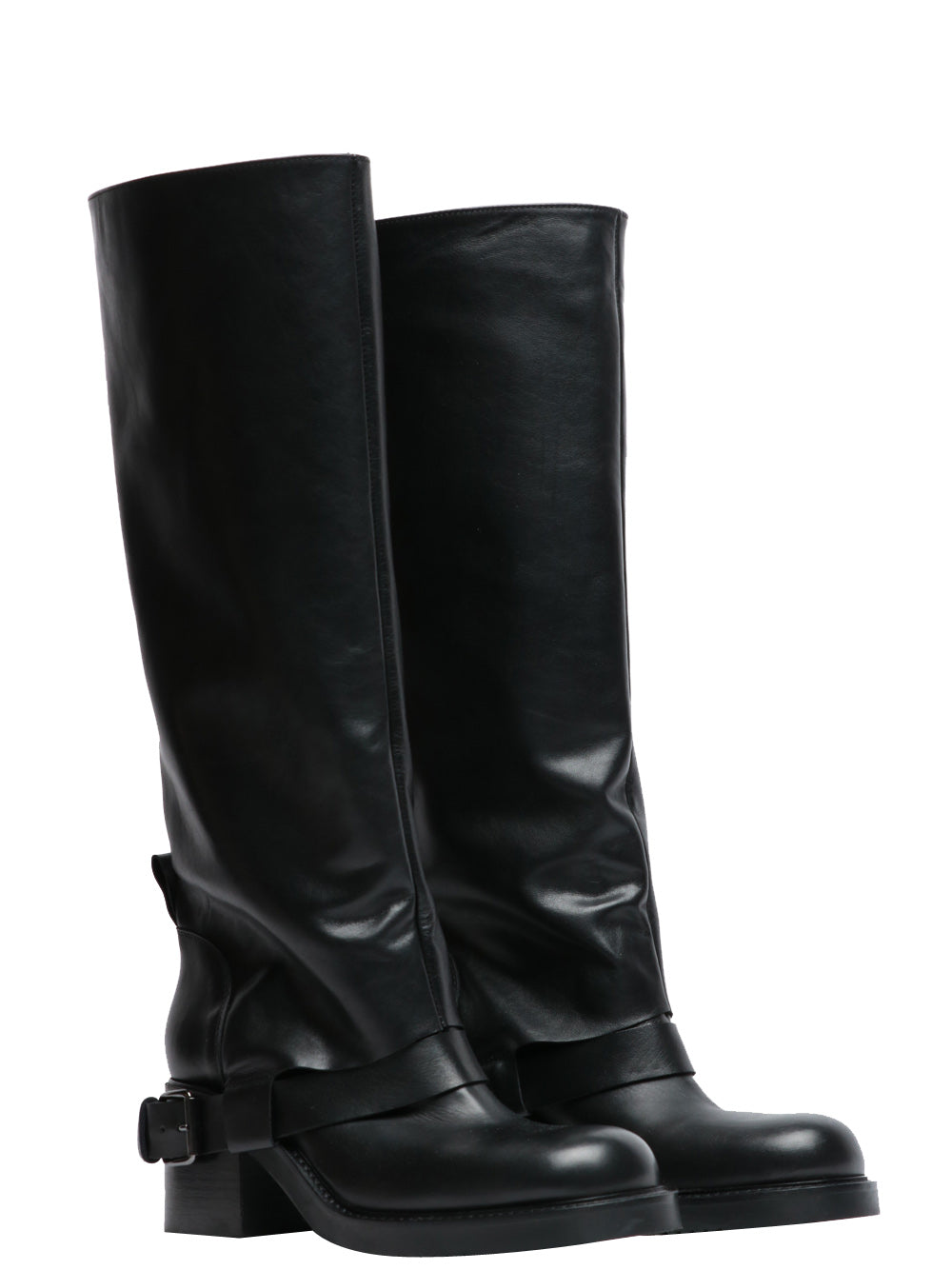 ELENA IACHI Stivali in Pelle Neri con Cinturino con Fibbia sul Retro Nero