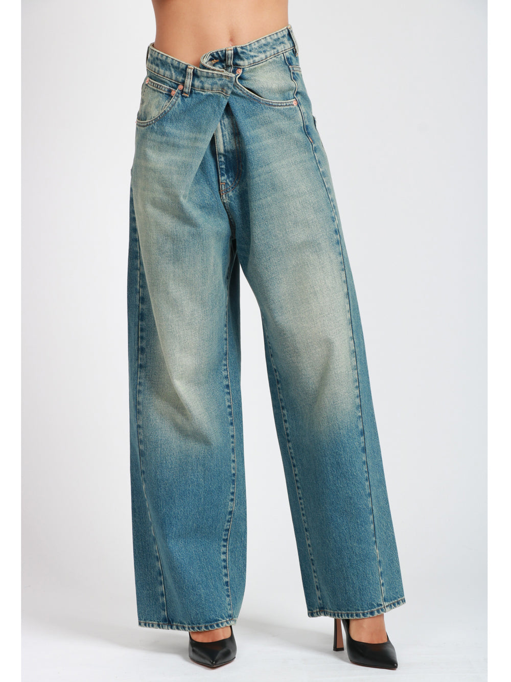 ERIKA CAVALLINI Jeans Abramo con Chiusura Asimmetrica in Denim chiaro Denim