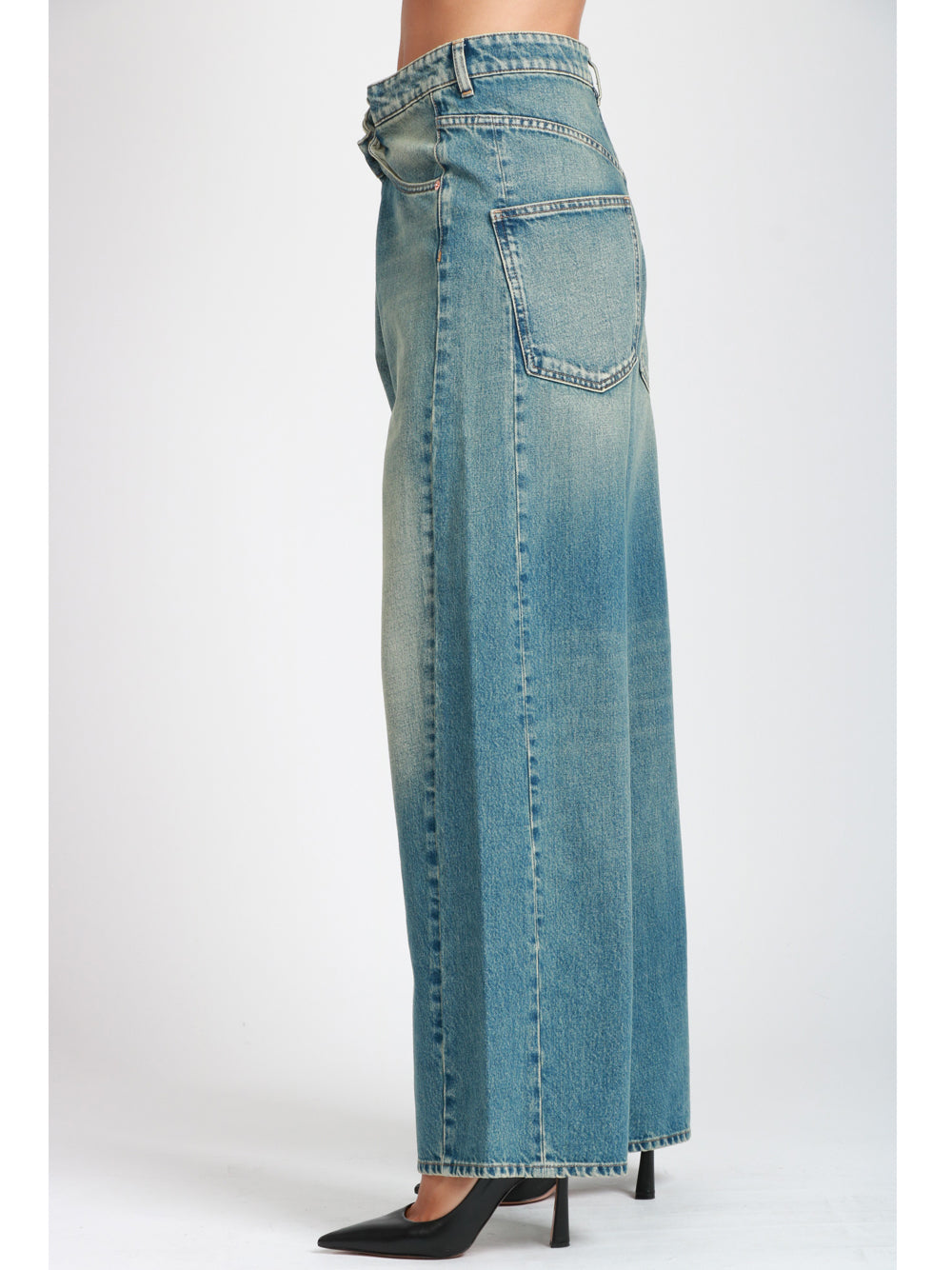 ERIKA CAVALLINI Jeans Abramo con Chiusura Asimmetrica in Denim chiaro Denim