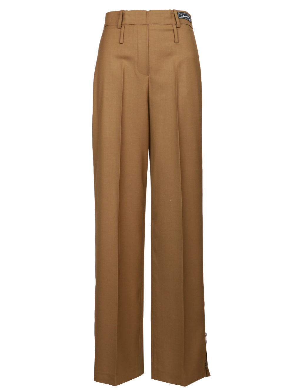 ERIKA CAVALLINI Pantaloni Acantha Palazzo in Fresco di Lana Kaki con Zip Kaki