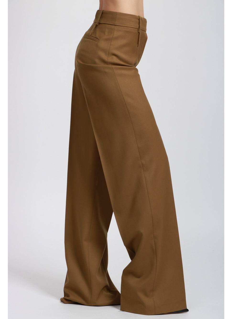 ERIKA CAVALLINI Pantaloni Acantha Palazzo in Fresco di Lana Kaki con Zip Kaki