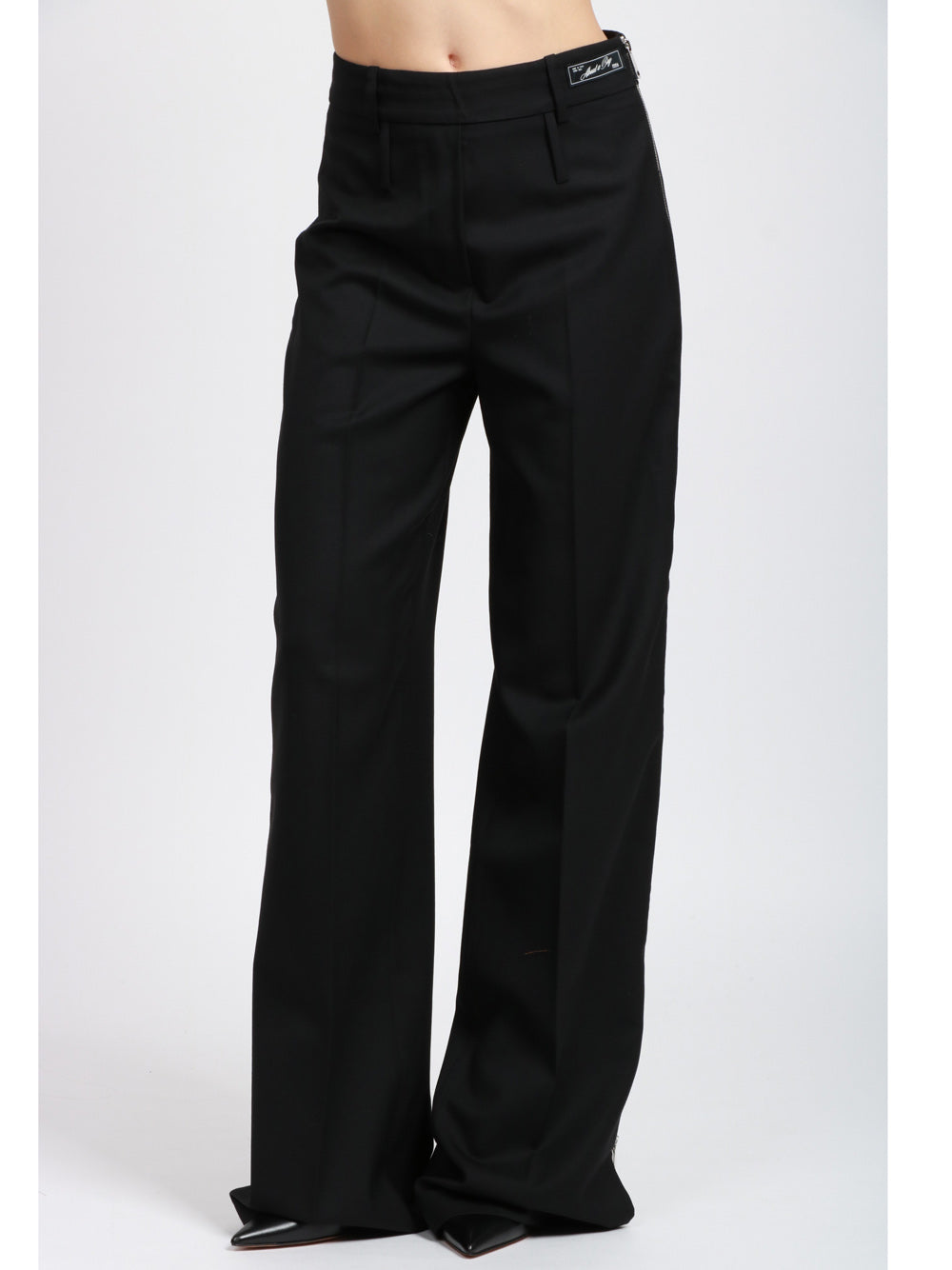ERIKA CAVALLINI Pantaloni Acantha Palazzo in Fresco di Lana Neri con Zip Nero