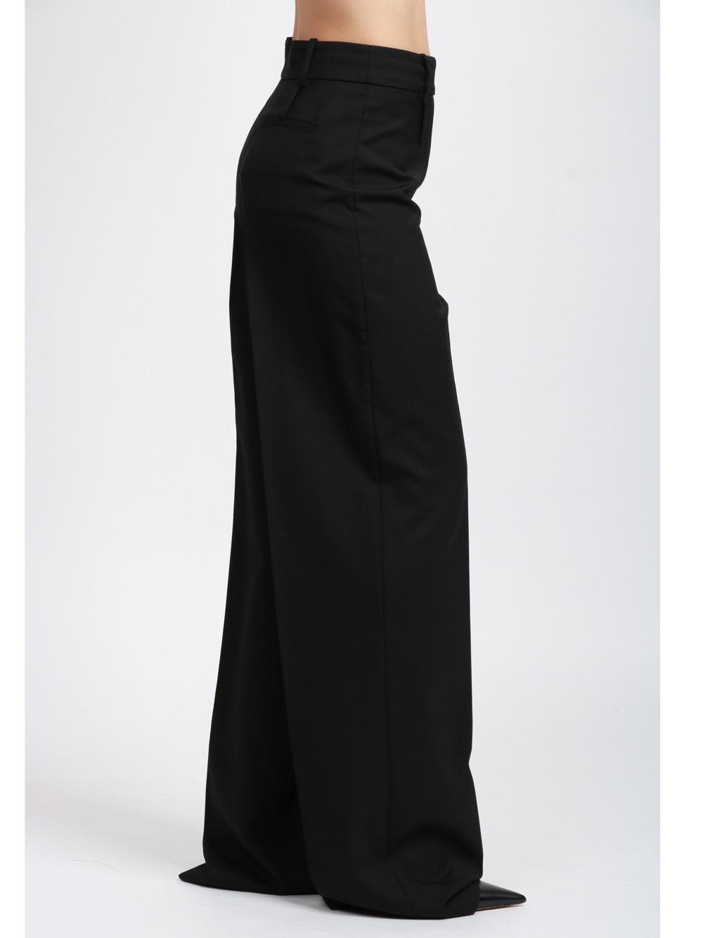 ERIKA CAVALLINI Pantaloni Acantha Palazzo in Fresco di Lana Neri con Zip Nero