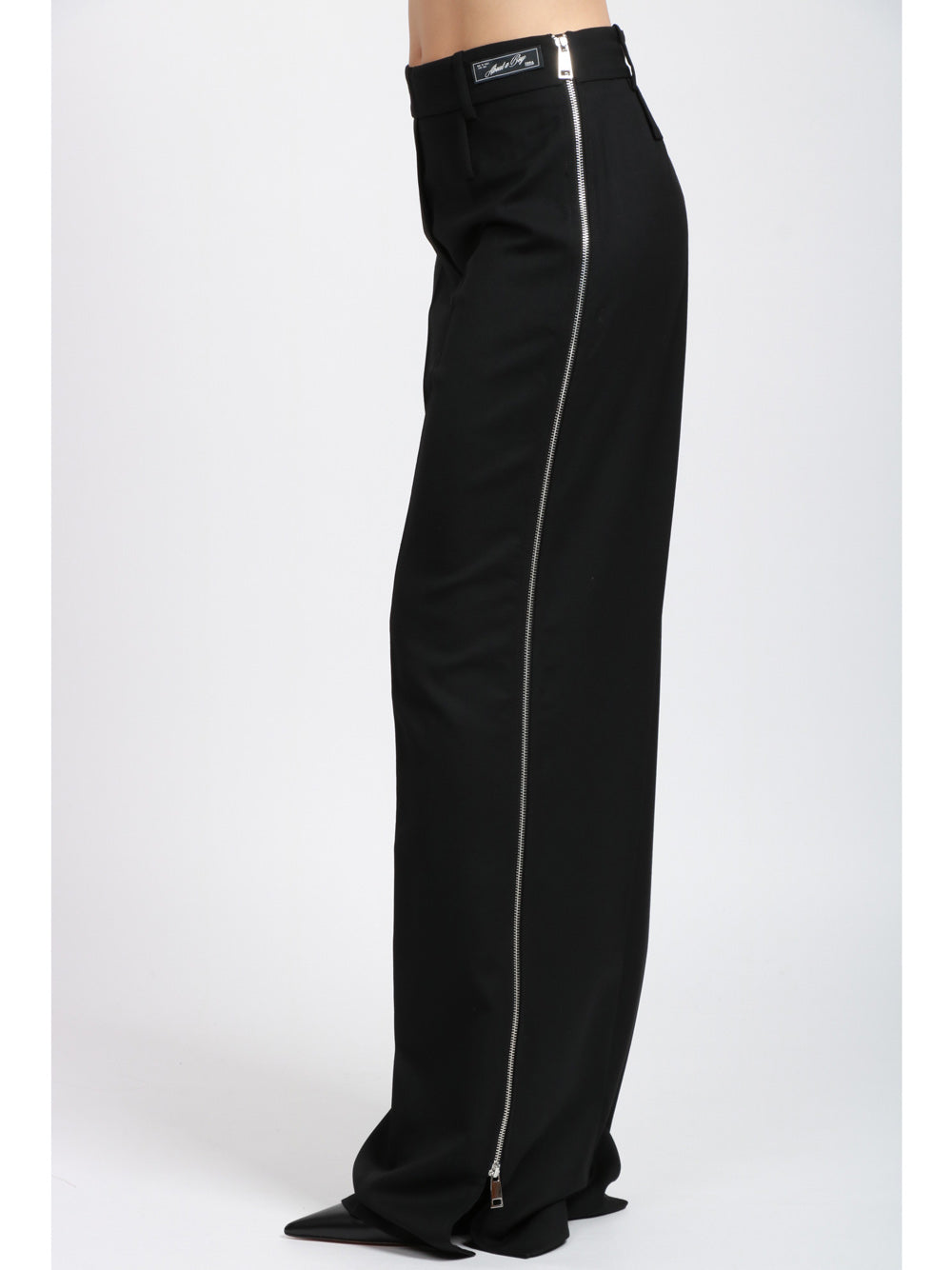 ERIKA CAVALLINI Pantaloni Acantha Palazzo in Fresco di Lana Neri con Zip Nero