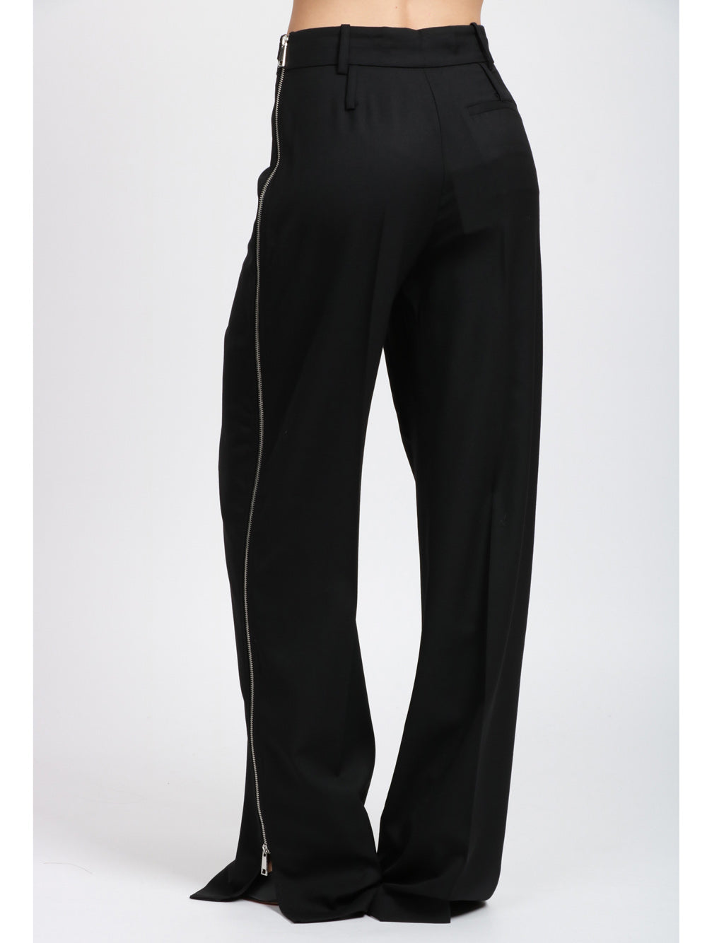 ERIKA CAVALLINI Pantaloni Acantha Palazzo in Fresco di Lana Neri con Zip Nero