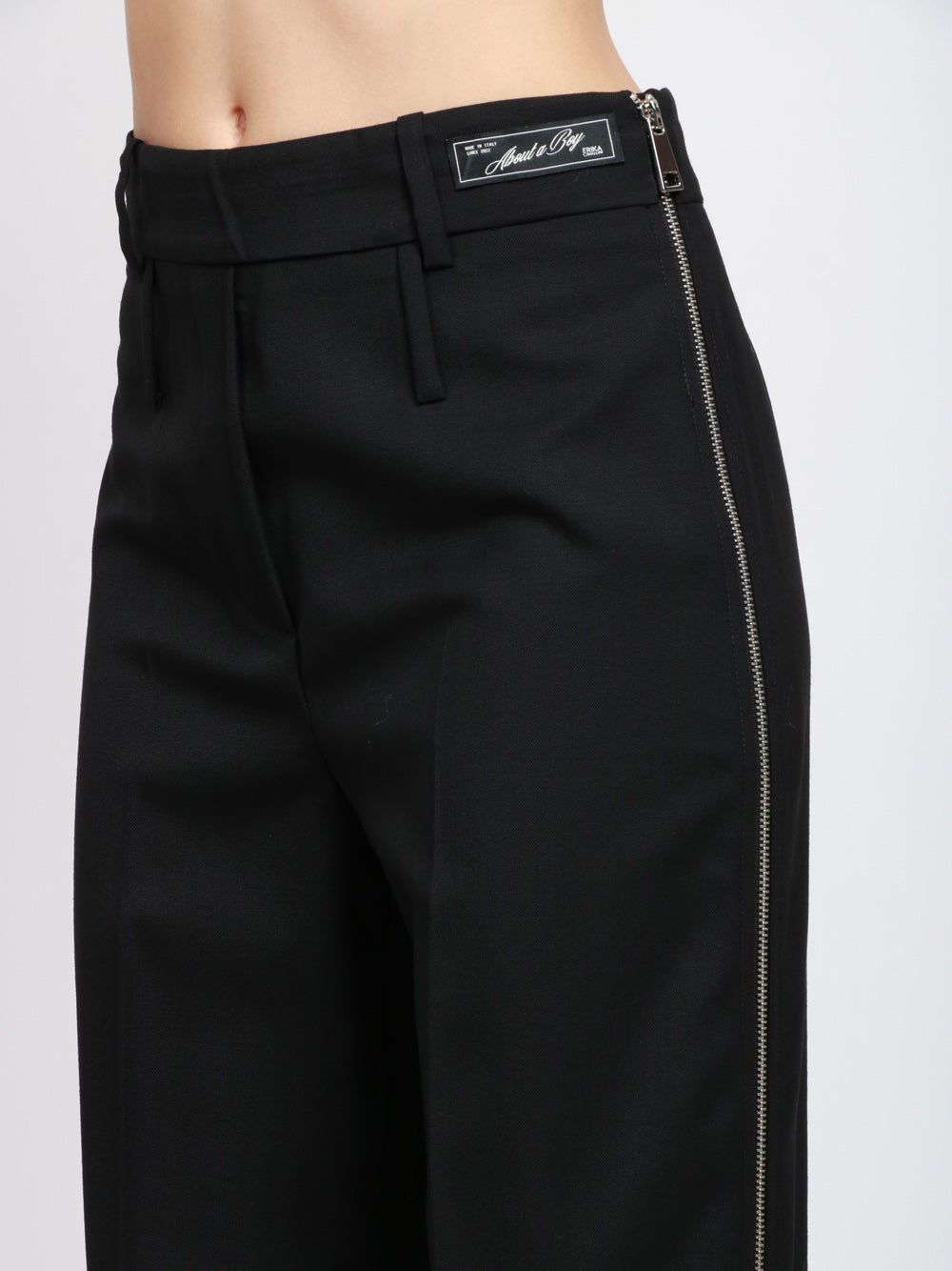 ERIKA CAVALLINI Pantaloni Acantha Palazzo in Fresco di Lana Neri con Zip Nero