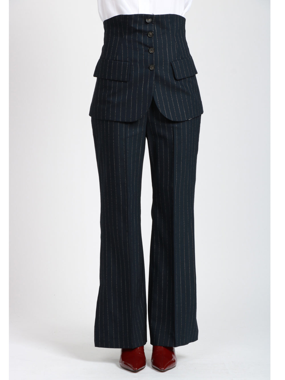 ERIKA CAVALLINI Pantaloni Ada Gessato con Bustino in Flanella Blu Blu/bianco