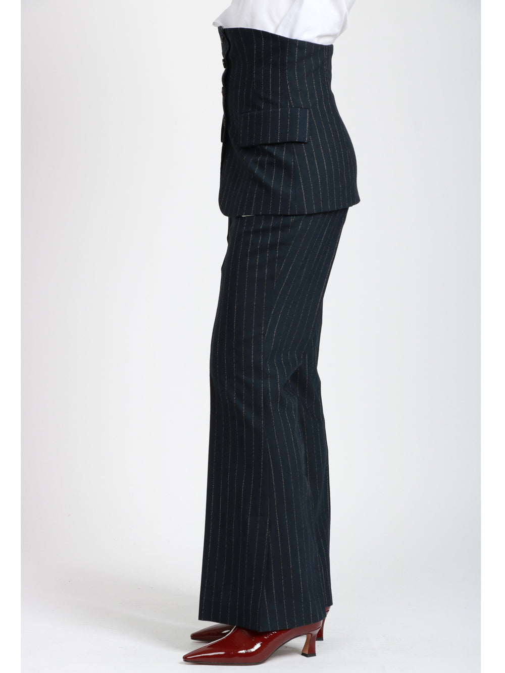ERIKA CAVALLINI Pantaloni Ada Gessato con Bustino in Flanella Blu Blu/bianco