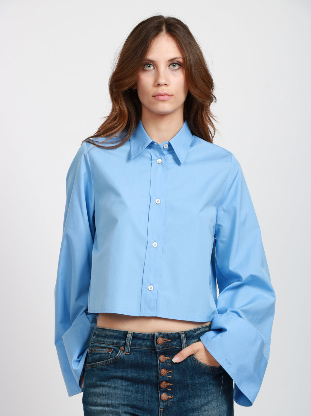ERIKA CAVALLINI Camicia Agave in Popeline di Cotone Azzurra Oversize Azzurro