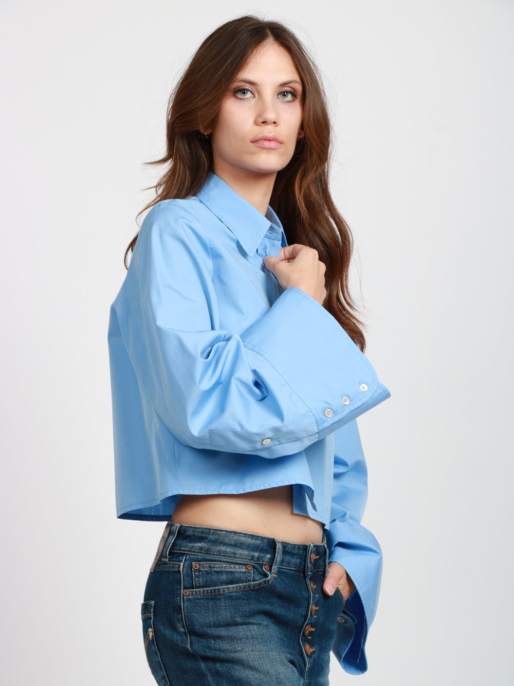 ERIKA CAVALLINI Camicia Agave in Popeline di Cotone Azzurra Oversize Azzurro