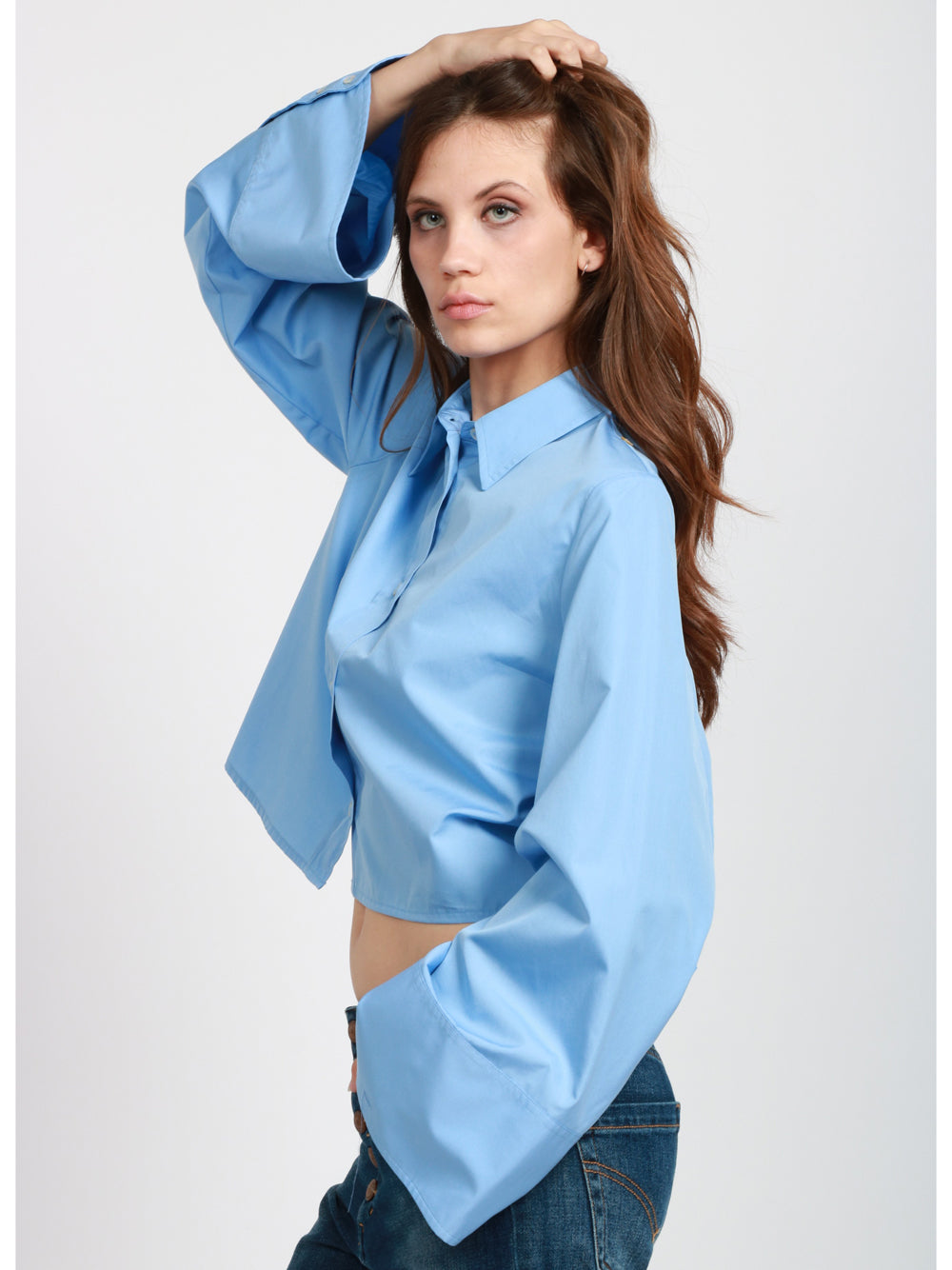 ERIKA CAVALLINI Camicia Agave in Popeline di Cotone Azzurra Oversize Azzurro