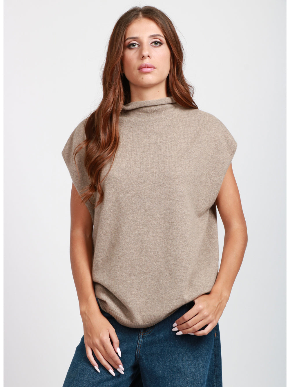 ERIKA CAVALLINI Gilet Aria in Cashmere Beige Tortora