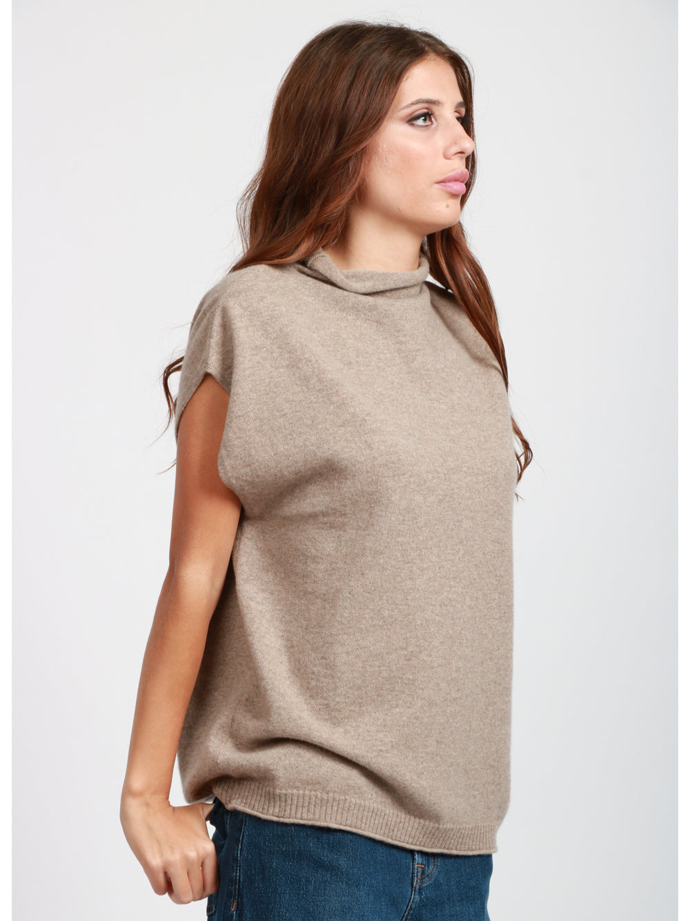 ERIKA CAVALLINI Gilet Aria in Cashmere Beige Tortora