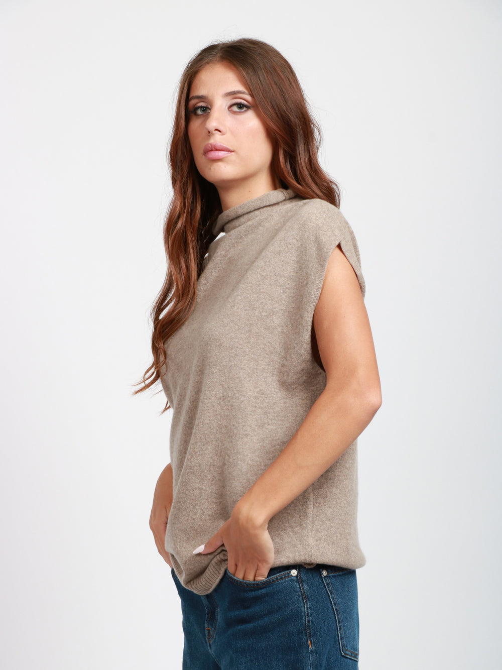 ERIKA CAVALLINI Gilet Aria in Cashmere Beige Tortora